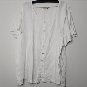 Chalet White Button-Up Blouse 100% Linen Boho Lagenlook Minimalist